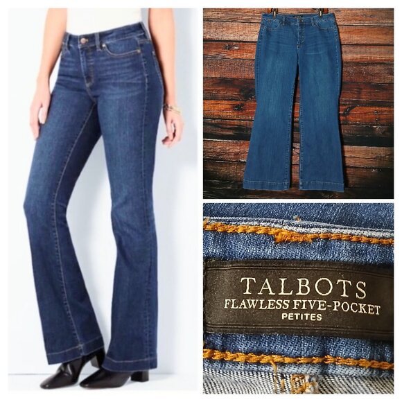 Talbots Jeans Size 12 Petite Flawless Five Pocket Flare Curvy Blue Denim Stretch - Picture 1 of 8